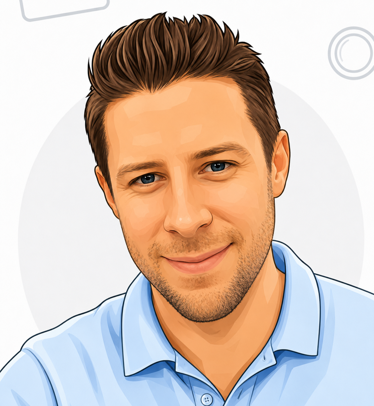 Illustrated portrait of Adam Forrest-Jones, Director